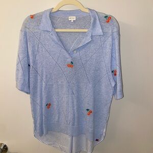KULE Blue Sweater with Cherry Embroidery